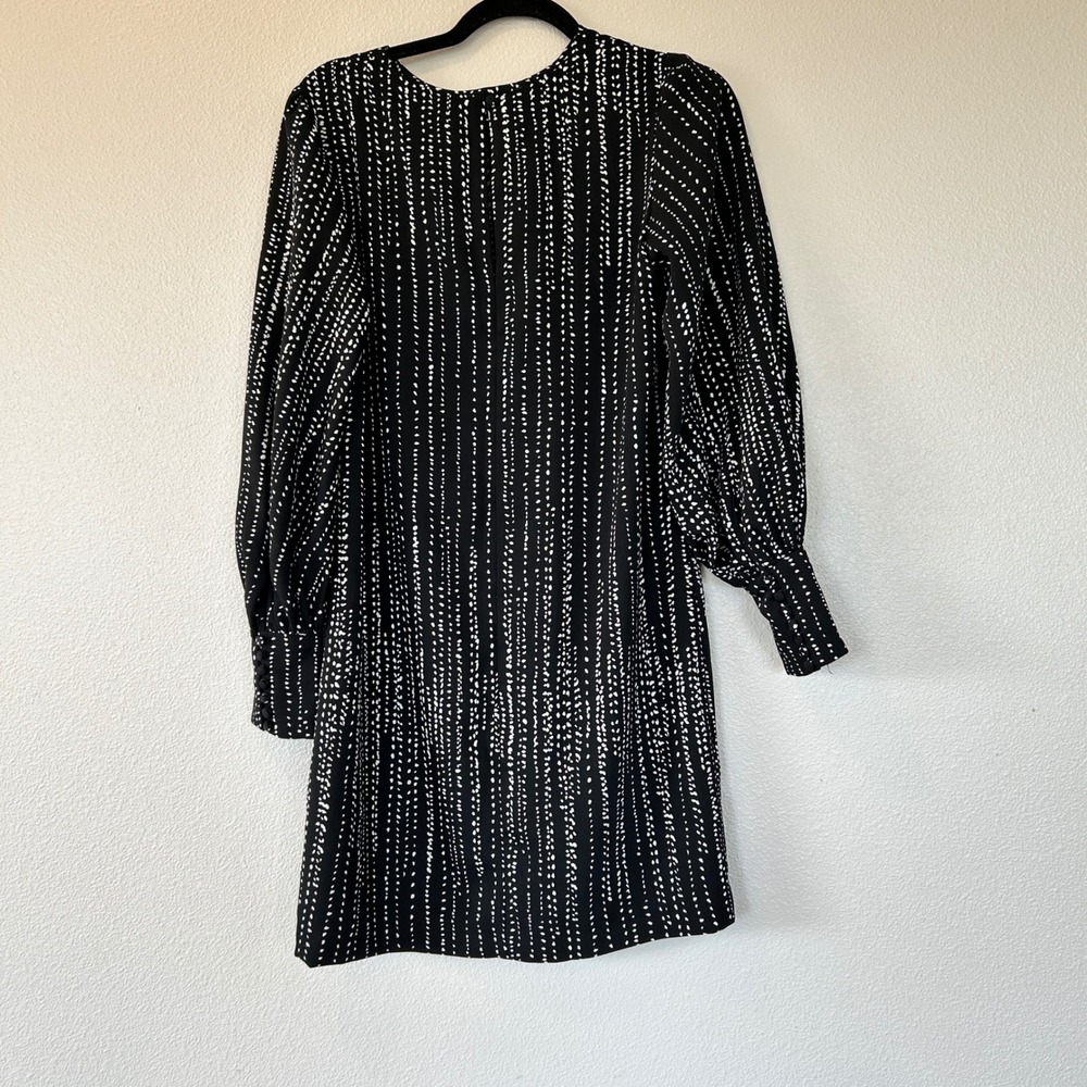 HM Black White Dotted Stripe Puff Sleeve Mini Shift Dress Size 6 - Picture 6 of 10